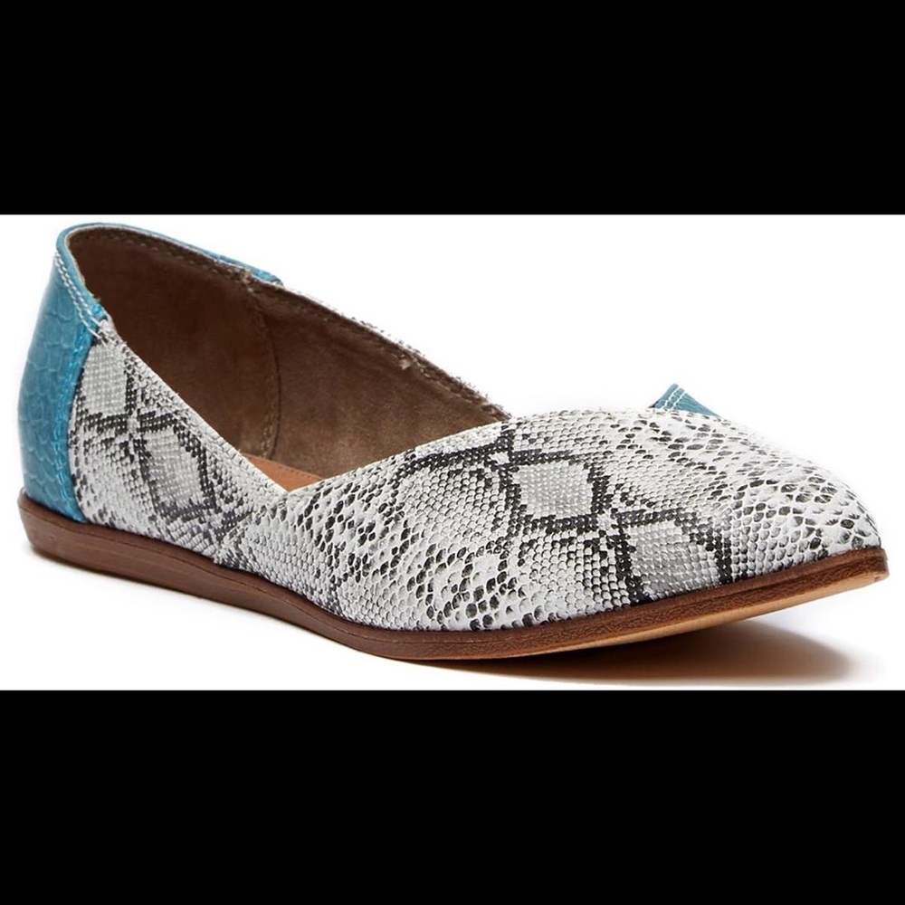 Toms blue jutti snakeskin leather flats